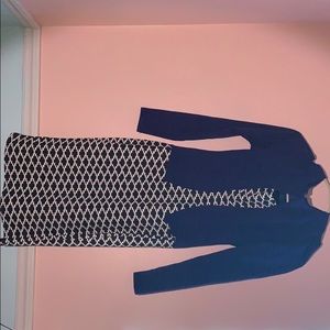 a black white and blue dress